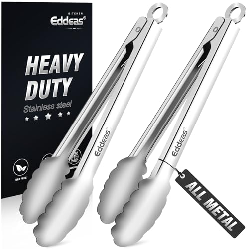 2PCS 9Inch Tongs for Cooking Heavy Duty All Metal Kitchen Tongs (2 Count)