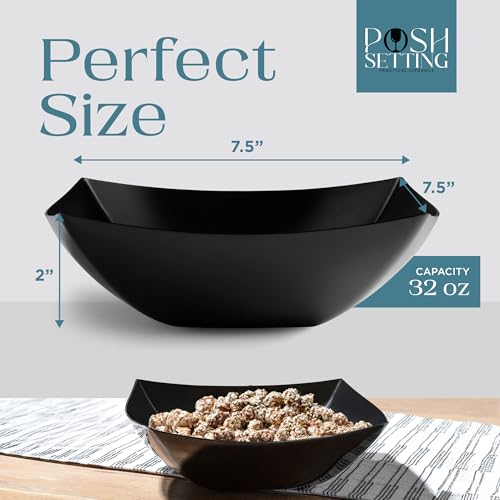 4 Pack Disposable Black Plastic Serving Bowls Square Party Candy Use 32oz (4 Count)