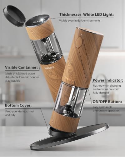 Larger Capacity Rechargeable Electric Salt and Pepper Grinder Set