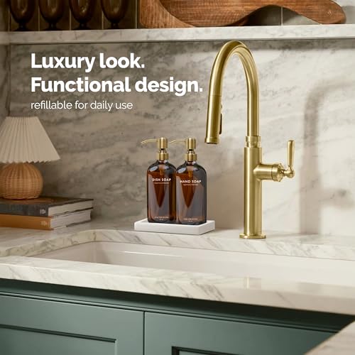 Amber Glass Soap Dispenser Set (2 Count)