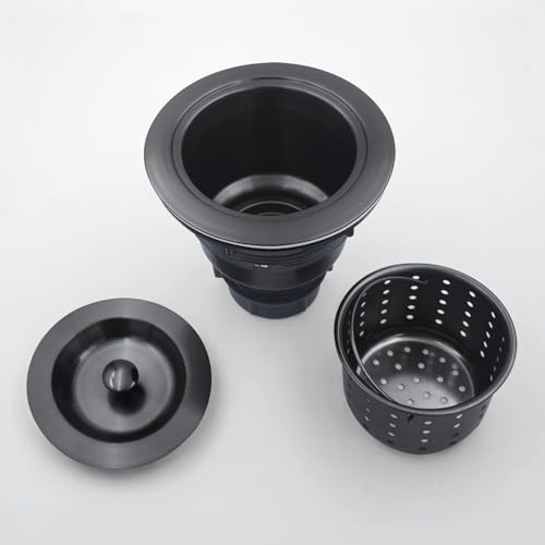 3-1/2-Inch Kitchen Sink Drain Strainer Assembly Kit Gunmetal Black, GZILA Deep Waste Basket Strainer with Sealing Lid Sink Stopper, Dark Gray 304 Stainless Steel