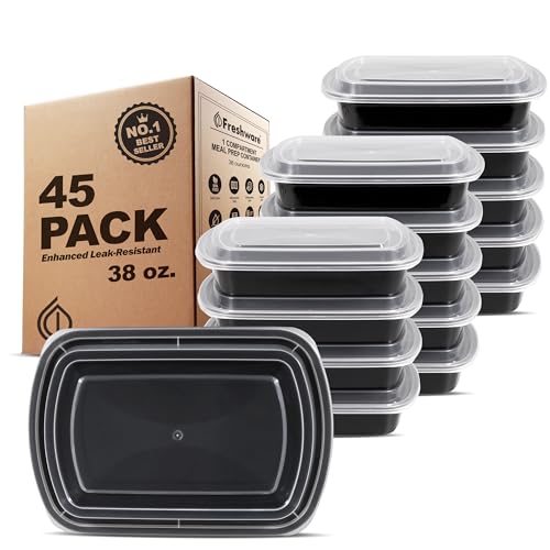 Meal Prep Containers [45 Pack] 1 Compartment with Lids (45 Count)