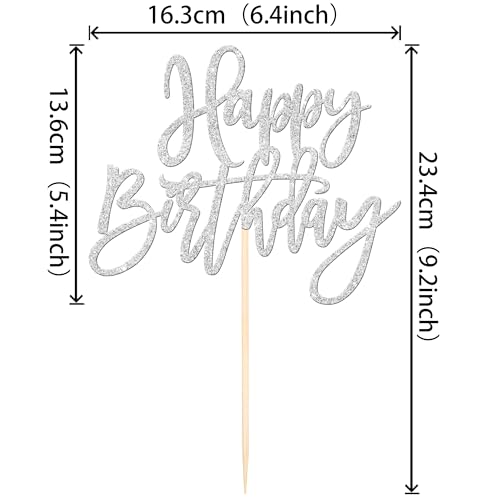 1 PCS Happy Birthday Cake Topper Glitter Happy Birthday Cake Pick for Celebrating Happy Birthday Anniversary Theme Party Cake Decorations Supplies Silver