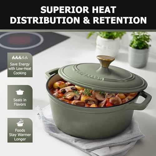 MUELLER HOME 7.5 Quart Enameled Cast Iron Dutch Oven For Sourdough Bread Baking