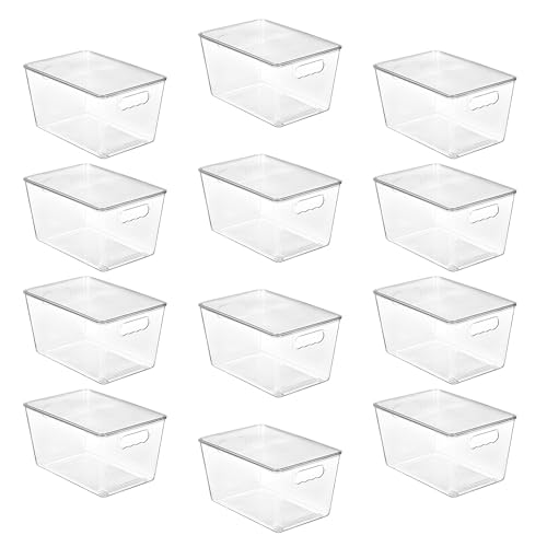 12 Pack Clear Stackable Storage Bins with Lids and Handles (12 Count)