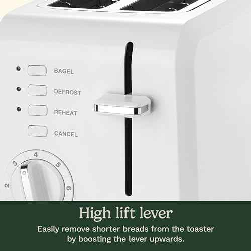 CPT-122 2-Slice Compact Plastic Toaster, Slots for Bagels & Bread, 7 Shade Settings, Cancel/Defrost/Reheat Functions, Removable Crumb Tray, Small Kitchen Appliance for Home & Office, White