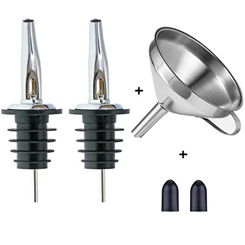 Olive Oil Pour Spout Stainless Steel Bottle Spout for Pours Liquor Vinegar Syrup or Oils with Stainless Steel Funnels