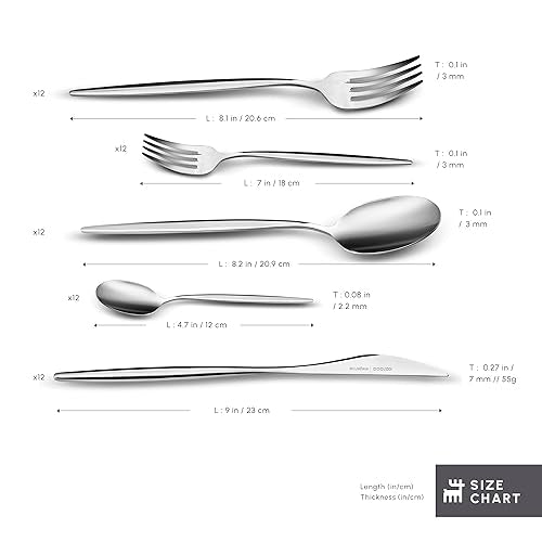 Lizbon - 18/10 Stainless Steel Silverware Set for 12, 60 Piece Heavy Duty Flatware Set, Dishwasher Safe Modern Cutlery incl. Kitchen Forks, Spoons, Knives Eating Utensils Sets - Platin