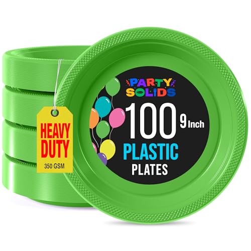 Sturdy Lime Green Plastic Plates 9" Party Plates 100 Pcs (100 Count)