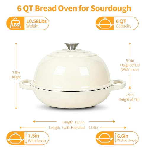 6QT Enameled Cast Iron Dutch Oven For Sourdough Bread Baking