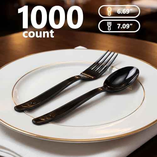 1000 Count Black Plastic Silverware Heavy Duty
