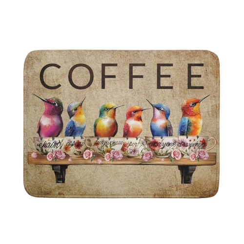 Retro Birds Dish Drying Mat Cups Coffee Mat for Counter Home Coffee Bar Decor Large