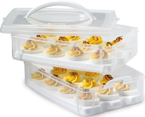 2-Layer, 24 Eggs) Plastic Detachable Deviled Egg Carrier Storage