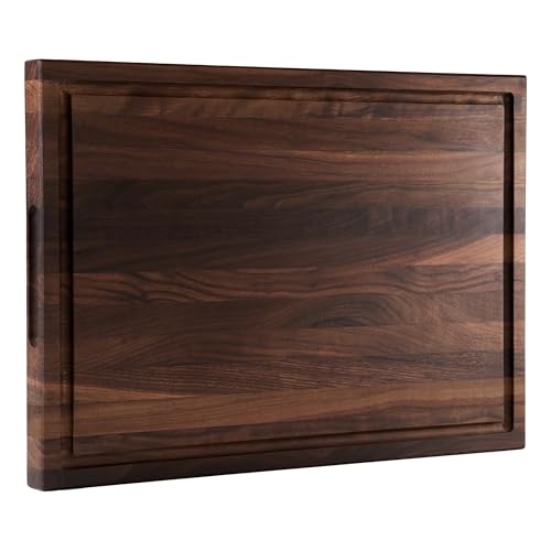 American Dark Walnut Wood Cutting Board 17x12 x1in for Kitchen with Juice Groove