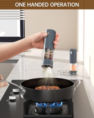 Electric Salt and Pepper Grinder Set Rechargeable Salt and Pepper Mills with Storage Base (2 Count)