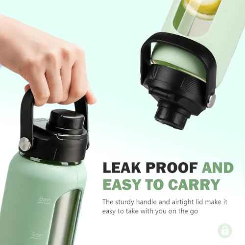 24 oz Glass Water Bottle with Straw and 2 Lids