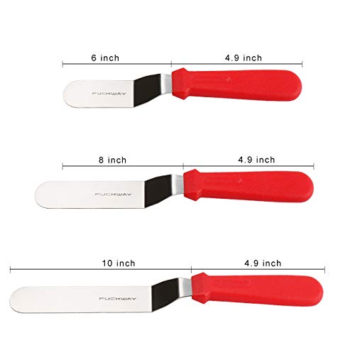 Offset Spatula set of 3 Red 6 8 & 10 Inch Cake Frosting Angled Icing Spatula for Decorating (3 Count)