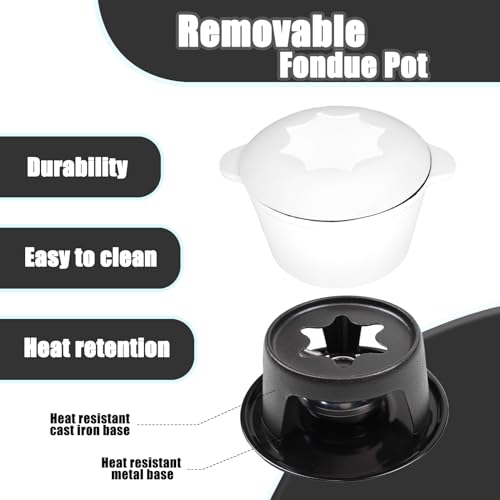 Cast Iron Fondue Pot Set White Enameled 1.6 Qt for Cheese