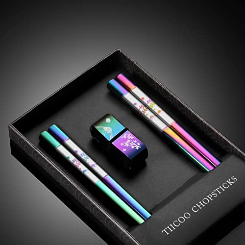 Metal Chopsticks Reusable 2 Pairs Titanium Plated 18