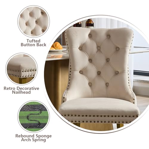 Beige Velvet Dining Chairs Set of 2 (2 Count)