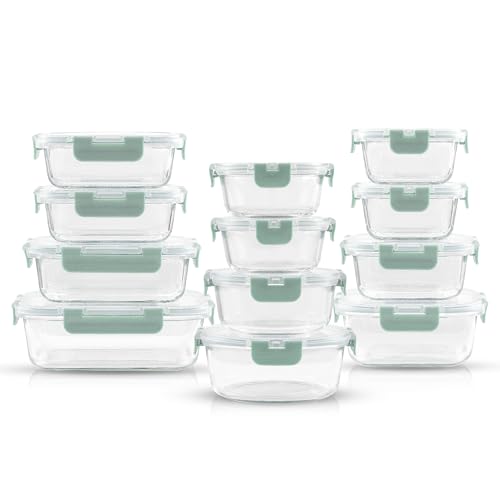 24pc Borosilicate Glass Storage Containers with Lids (24 Count)