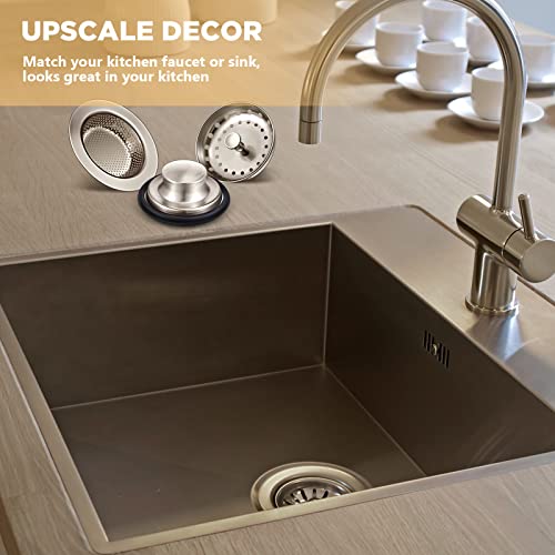 3 Pcs Kitchen Sink Drain Strainer and Stopper Stainless Steel Garbage Disposal Plug with Handle Universal Anti (3 Count)