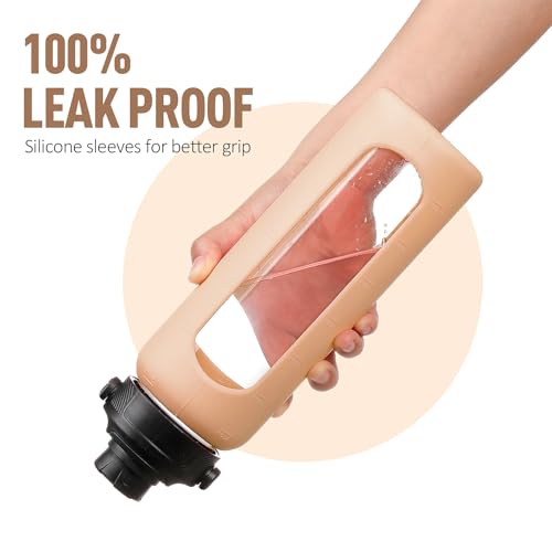 24oz Glass Water Bottle with Straw and 2 Lids