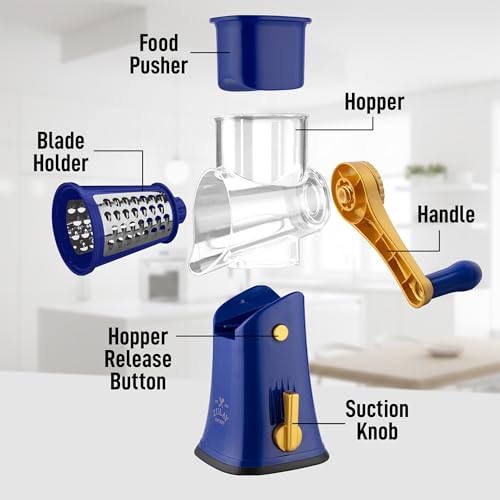 Rotary Cheese Grater Manual Hand Crank 5 Blade Shredder