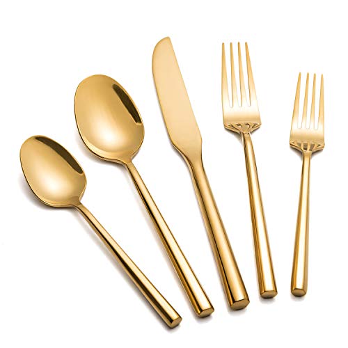 Gold Silverware Set Flatware Set Stainless Steel Cutlery Set 40 Pieces Hexagon Handle Home Kitchen Daily Use Service for 8 (40 Count)