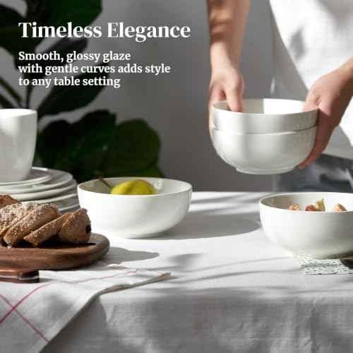 22 OZ White Ceramic Bowls Set of 6