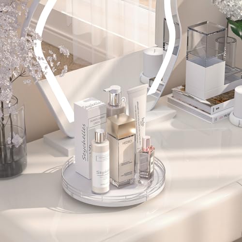 10 Inch Oak Lazy Susan Vanity Tray with Silver Metal Rail