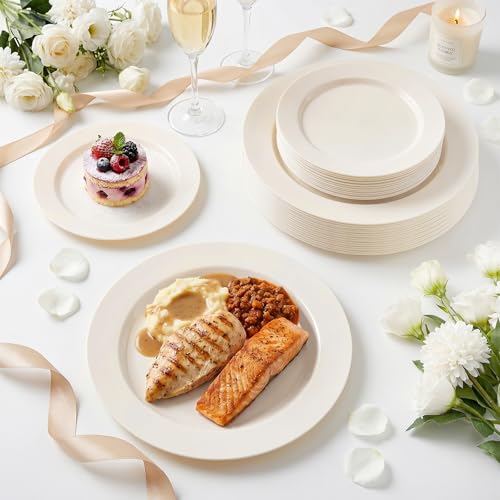200 Pcs Ivory Plastic Plates (200 Count)