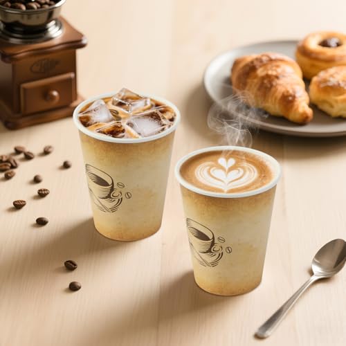 300 Pack 12oz Disposable Paper Coffee Cups Retro Design (300 Count)