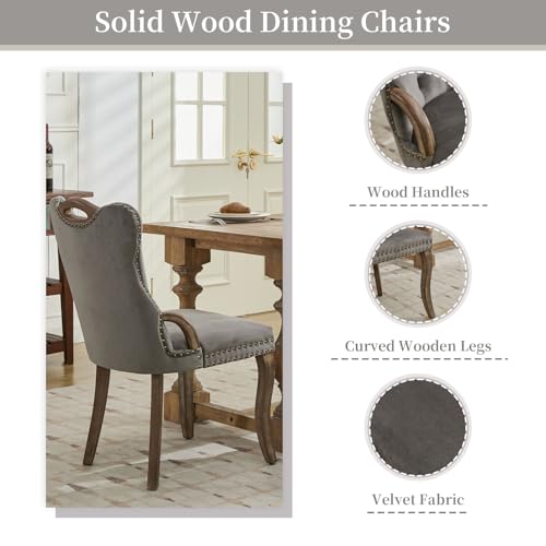 Grey Velvet Upholstered Dining Chairs Set of 6 (6 Count)