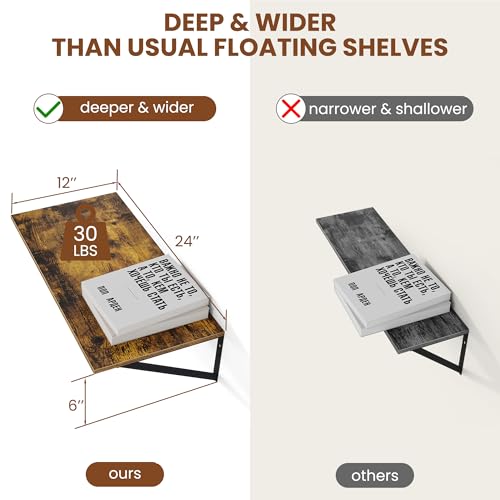 24W x 12D Deep Floating Shelves Set of 2 Rustic Brown (2 Count)