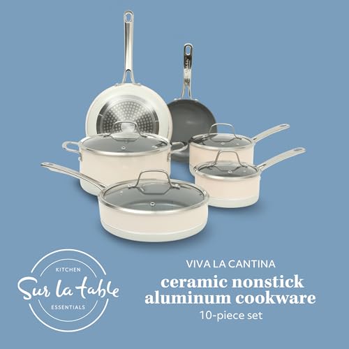 Kitchen Essentials Viva La Cantina 10 Piece PFA Free Titanium Ceramic Nonstick Interior Forged Aluminum Cookware Pots and Pans Set