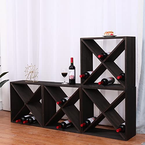 Wine Rack Cabinet countertop Wooden Stackable Storage Retro Cube freestanding Floor Wine Bottle Holder Stand