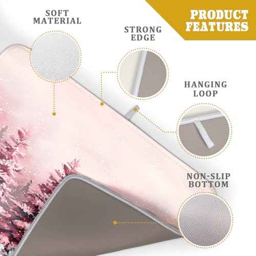Christmas Decorative Dish Drying Pad Absorbent Microfiber Drying Mat Pink Trees Drainer Mats 18 X 24 In