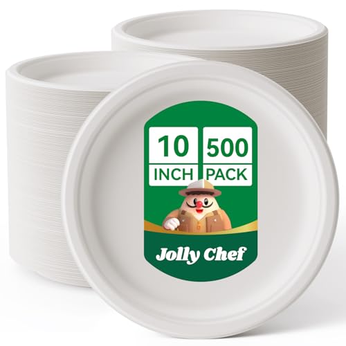 Compostable Heavy Duty Plates 𝟭𝟬 𝗜𝗻𝗰𝗵 [𝟱𝟬𝟬 𝗣𝗮𝗰𝗸] Eco (500 Count)