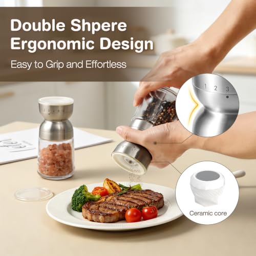 Salt and Pepper Grinder Set Manual External Adjustable Coarseness (2 Count)