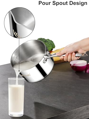 Tri Ply Stainless Steel 1.4 Quart Induction Saucepan with Lid