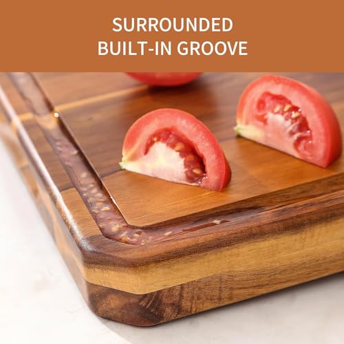 Large wood Cutting Board for Kitchen with Juice Handles