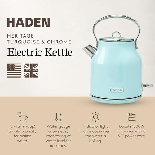 Heritage 1.7 Liter Stainless Steel Retro Electric Tea Kettle with Auto Shutoff and Dry Boil Protection