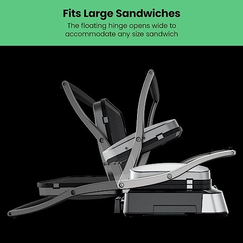 5-in-1 Digital Panini Press Grill Sandwich Maker and Griddle Grill Combo with Removable, Reversible Dishwasher-Safe Grilling Plates, Opens 180° for Indoor BBQ /Flat Top Grill, Stainless steel