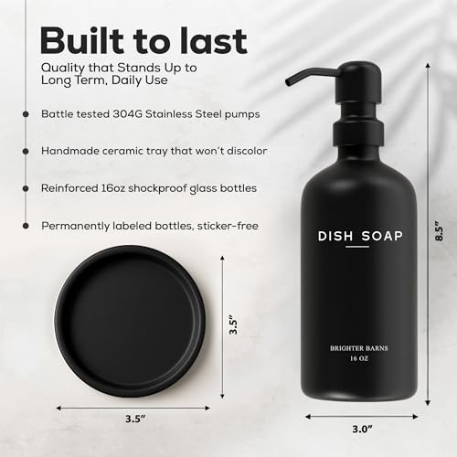 Black Glass Dish Soap Dispenser for Kitchen Sink by Brighter Barns