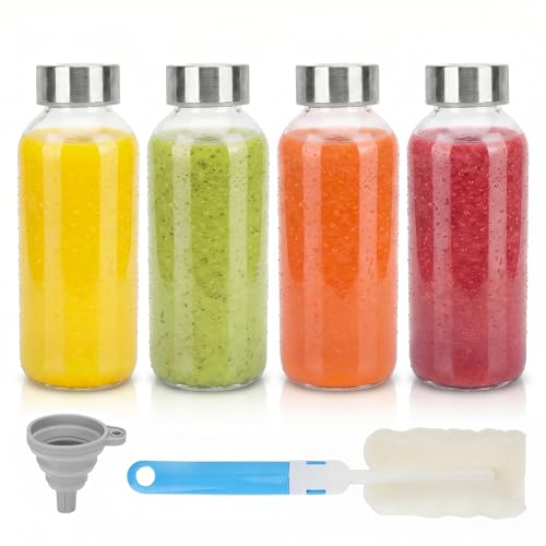 Glass Water Bottles with Stainless Steel Lids 12 oz (4 Count)