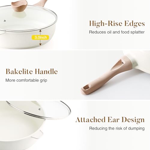 Nonstick Ceramic Deep Frying Pan Skillet with Lid