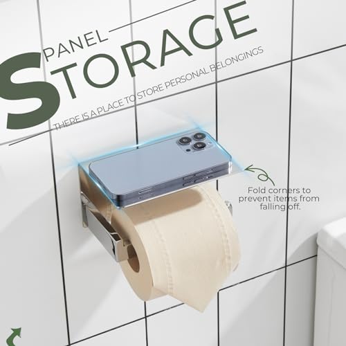 Toilet Paper Holder with Shelf Chrome Bathroom Toilet Roll Holder for Restroom T