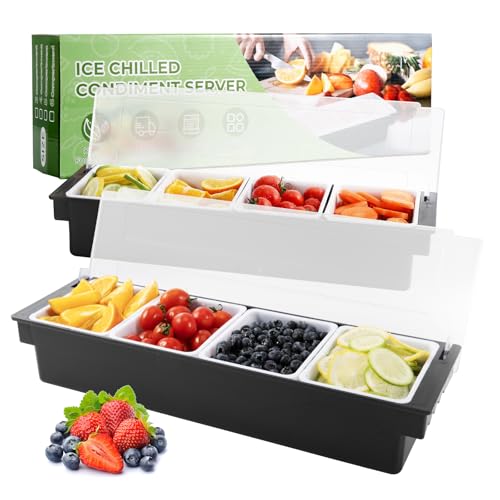 Ice Chilled Condiment Caddy with Lid and 4 Removable Trays (88.1849 Ounce)