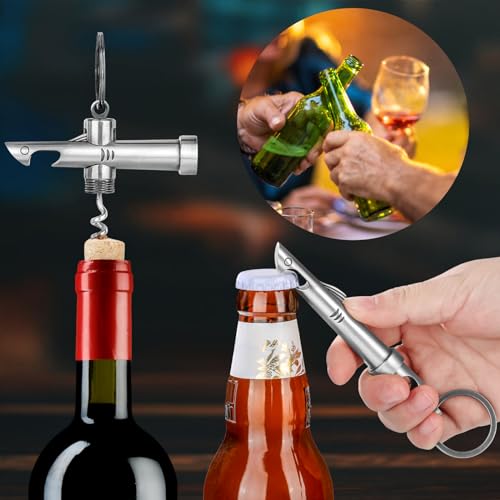 2-in-1 Shark Bottle Opener, Novelty Keychain Corkscrew Wine Opener, Beer Bottle Opener, Wine & Beer Gifts for Men, Father's Day Gifts, Christmas Gifts, Birthday Gifts, Dark Silver